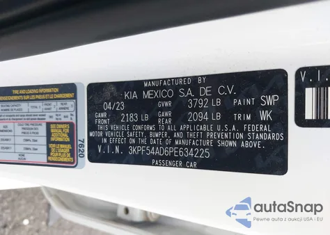 2023 Kia Forte Gt-Line z USA, uszkodzony, nr VIN 3KPF54AD6PE634225